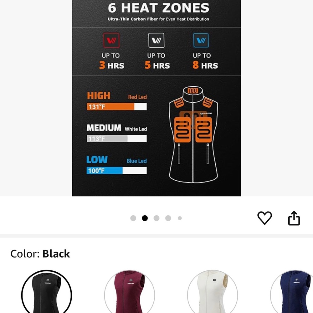 Venustas Black Women’s Fleece Heated Vest with Battery. - Picture 6 of 9